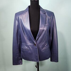 Jones New York Blue Genuine Leather Blazer Jacket - Size 10 - Preowned, like new